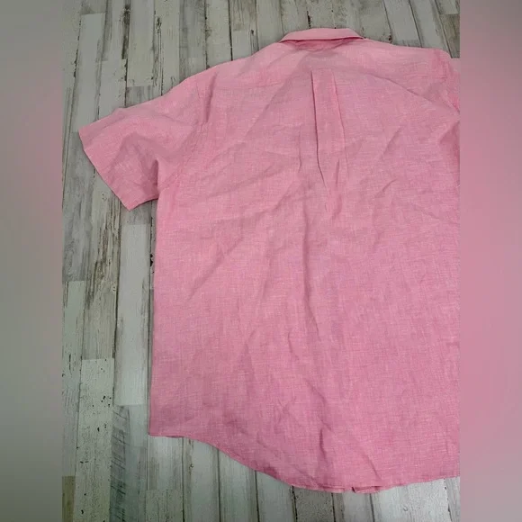 Brooks Brothers Button-Up Shirt Men XL Pink 100% Irish Linen Short Sleeve - Picture 9 of 9
